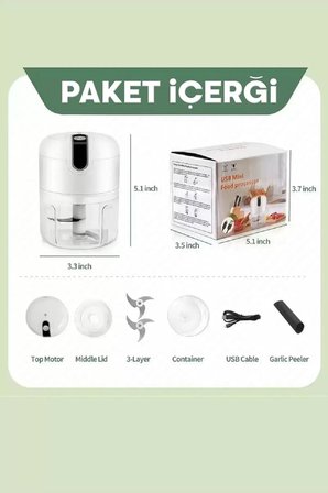 Yeni Nesil Şarjlı Sarımsak Rondosu 3 Bıçaklı Pratik Mini El Rondosu Mini Rondo