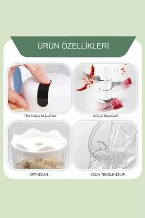 Yeni Nesil Şarjlı Sarımsak Rondosu 3 Bıçaklı Pratik Mini El Rondosu Mini Rondo