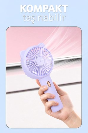 3 MODLU Şarjlı El Fanı 3 Kademe Seyahat Masaüstü Vantilatör Taşınabilir Mini Fan F136 (Mor)