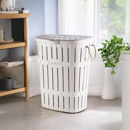 Kastamonu Plastik Bambu Halatlı Kirli Çamaşır Sepeti 65 L-BEYAZ