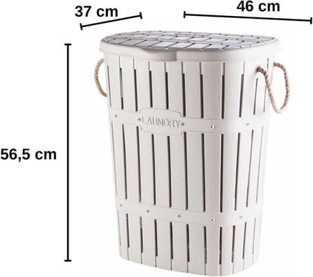 Kastamonu Plastik Bambu Halatlı Kirli Çamaşır Sepeti 65 L-BEYAZ