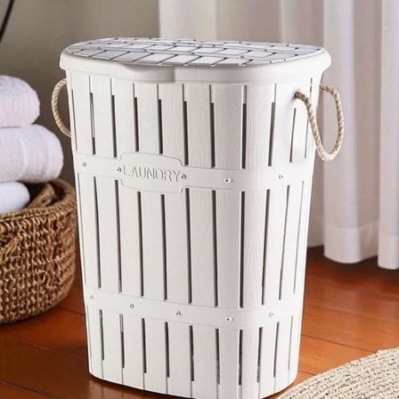 Kastamonu Plastik Bambu Halatlı Kirli Çamaşır Sepeti 65 L-BEYAZ