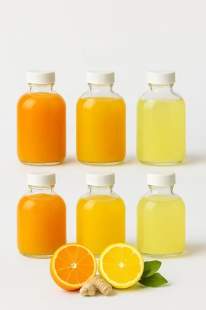 6 Adet Cam 50 ml Mini Shot Ginger Detox Şişe Plastik Sızdırmaz Kapaklı Kolonya Koku Süs Küçük Şişe