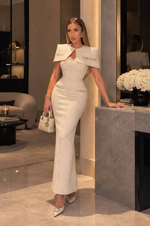 Chanel Kumaş İşlemeli Bolero Ceket ve Elbise İkili Takım - 2 Renk