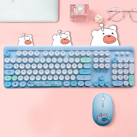 Mofii Ayıcık Desenli Kablosuz Renkli Yuvarlak Tuşlu Klavye Mouse Set-AL4258 (Bej)