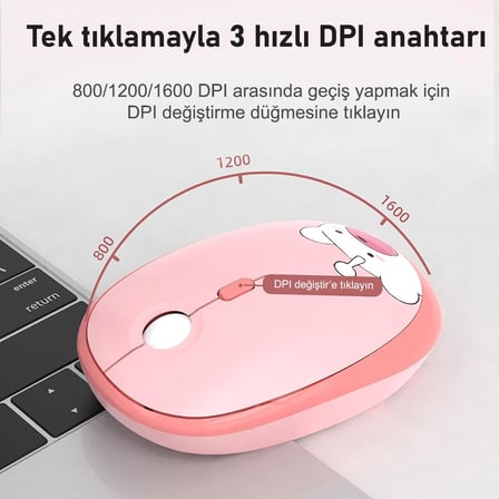 Mofii Ayıcık Desenli Kablosuz Renkli Yuvarlak Tuşlu Klavye Mouse Set-AL4258 (Bej)