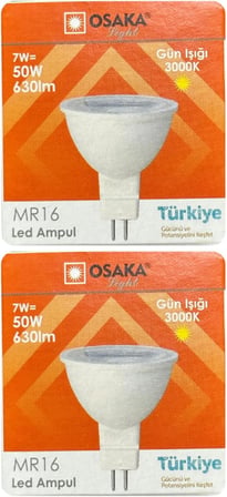 LED Ampul, 7W (50W), Sarı Işık (3000K), MR16 G4 Duylu, 2 Adet