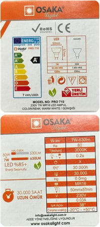 LED Ampul, 7W (50W), Sarı Işık (3000K), MR16 G4 Duylu, 2 Adet