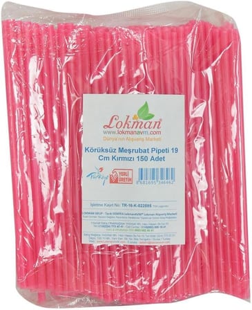 Körüksüz Pipet Ayran Kola Meşrubat Pipeti 19 Cm Kırmızı 150 Adet Paket