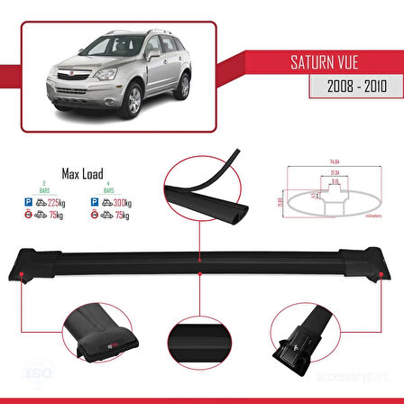 Saturn Vue 2 2008-2010 Arası ile Uyumlu FLY Model Ara Atkı Tavan Barı Siyah 3 Adet