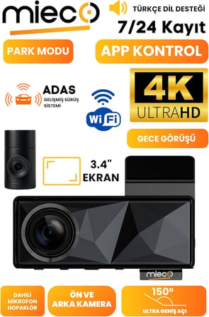 A11 Wifi/App/ 4K Uhd/ 150° Ultra Geniş Açı/Gece Görüş/GPS/Adas Özellikli Araç Kamerası