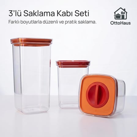 3’lü Tam Vakumlu Sızdırmaz Saklama Kabı Seti, 500ml-1100ml-1700ml, Şeffaf Gıda ve Sıvı Saklama Kabı