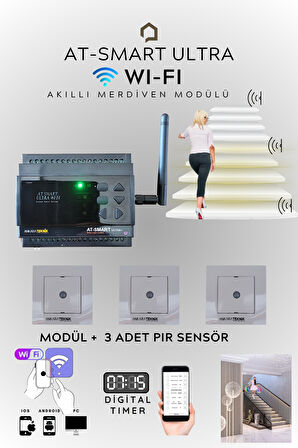 16 Kanal AT-Smart Ultra WIFI Akıllı Merdiven Modülü+3 Adet PIR Sensör