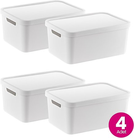 4'Lü Set Stafi Çok Amaçlı Kapaklı Kutu Beyaz 4,5 LT
