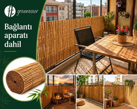 Greenosier Doğal Hasır Kamış gölgelik dekorasyon balkon teras pergola bahçe 60cm x 2metre