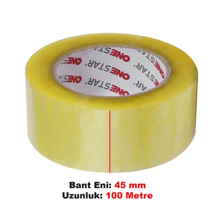10 ADET Onestar Koli Bandı 45 mm x 100 Mt Şeffaf Güçlü Yapışkanlı Kopmayan Bant