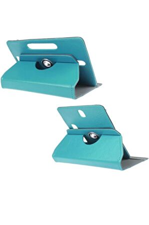 Wenn Tab 7" Dönerli Standlı Deri Tablet Kılıfı - Nano Cam Ekran Koruyucu - Turkuaz