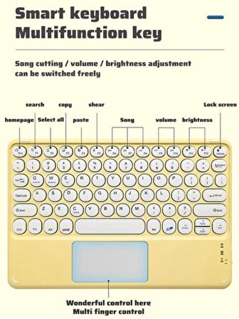 Wenn Tab 7" Uyumlu Kablosuz Bluetooth Şarj Edilebilir Mini Q TouchPad'li Klavye - Sarı