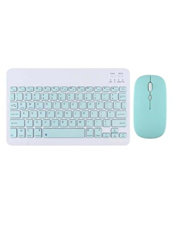 Denver TAQ 10473K 10.1" Uyumlu Kablosuz Bluetooth Şarj Edilebilir Mini Q Klavye Mouse Seti - Mavi