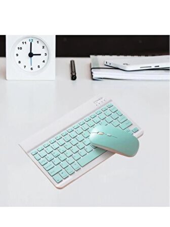 Denver TAQ 10473K 10.1" Uyumlu Kablosuz Bluetooth Şarj Edilebilir Mini Q Klavye Mouse Seti - Mavi
