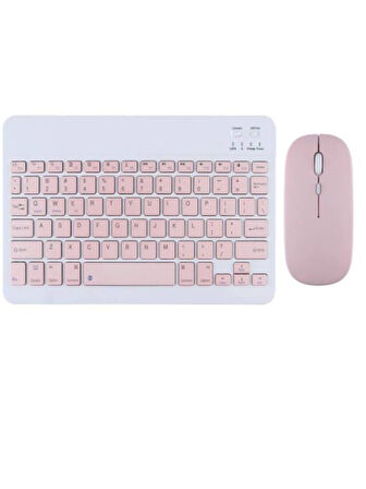 Hometech Alfa 8 MRC 8" Uyumlu Kablosuz Bluetooth Şarj Edilebilir Mini Q Klavye Mouse Seti - Pembe