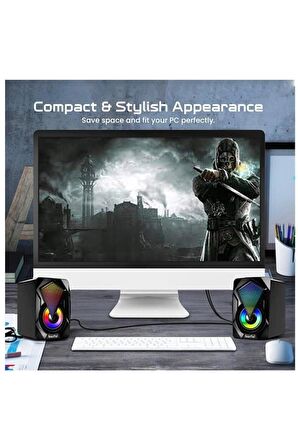 Bilgisayar Hoparlörü Led Işıklı Rgb Laptop Pc Uyumlu 1+1 Speaker