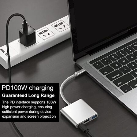 3 In 1 Type-c To Hdmı Usb 3.0 Çevirici Dönüştürücü Adaptör 4k
