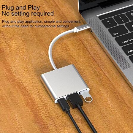 3 In 1 Type-c To Hdmı Usb 3.0 Çevirici Dönüştürücü Adaptör 4k