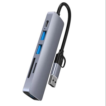 Type C Usb To 2 X Usb 2.0 1 X Usb 3.0 Sd/Tf 5 Port Çevirici Çoklayıcı Dönüştürücü Adaptör