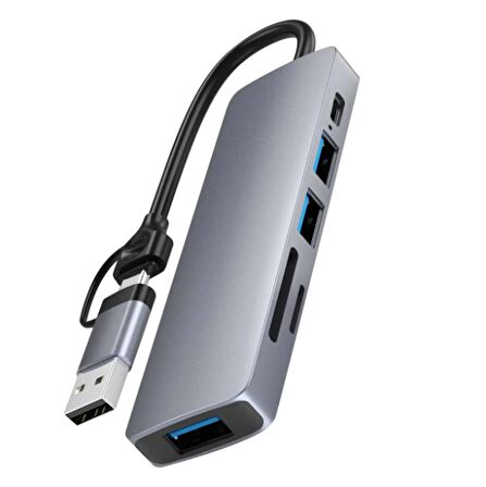 Type C Usb To 2 X Usb 2.0 1 X Usb 3.0 Sd/Tf 5 Port Çevirici Çoklayıcı Dönüştürücü Adaptör