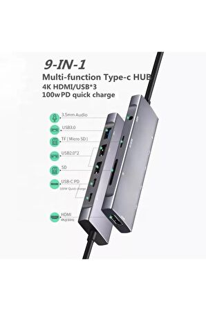 9 In 1 Usb Type C Pd Ss X3 Hdtv Sd Tf Audio Multiport Adaptör 4k Hdmı Çevirici Dönüştürücü Aparat