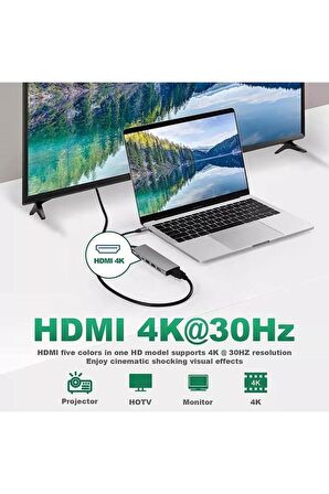 9 In 1 Usb Type C Pd Ss X3 Hdtv Sd Tf Audio Multiport Adaptör 4k Hdmı Çevirici Dönüştürücü Aparat