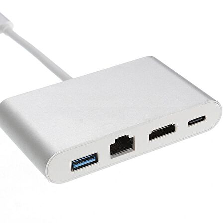 Type-C 3.1 to HDMI 4K 100Mbps Ethernet RJ45 SB3.0 USB C HUB 4 in 1 Macbook ve Type c Uyumlu Çevirici