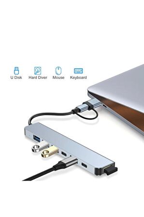 7 In 1 Usb/type-c To Usb A+usb C-usb 2.0/3.0 Çevirici Adaptör Çok Portlu Çoklayıcı Usb Hub