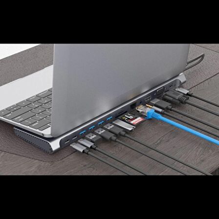 14in1 Type-C to USB 3.0-SD/TF-RJ45-HDMI-VGA Aktarıcı Dönüştürücü Çoklayıcı Aparat Çevirici Adaptör