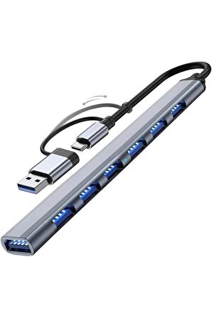 Multi Port Type-c Ve Usb Girişli 7 Port Usb Hub Otg Çoğaltıcı Tablet Telefon Bilgisayarlar Çoklayıcı