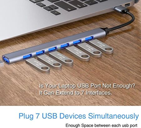 Usb 3.0 7 Portlu Hub Otg Çoğaltıcı Pc Bilgisayar Uyumlu Veri Aktarımı Mouse Klavye Bağlantı