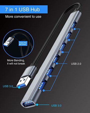 Usb 3.0 7 Portlu Hub Otg Çoğaltıcı Pc Bilgisayar Uyumlu Veri Aktarımı Mouse Klavye Bağlantı