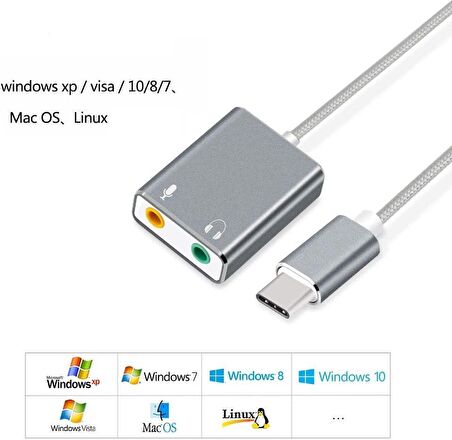 Type-C to 3.5mm Aux ve Mikrofon Uyumlu Dönüştürücü Adaptör Sound Aparat