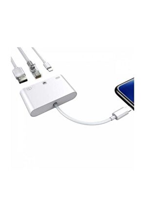iPhone ve iPad Uyumlu Usb Ethernet Lightning Şarj Adaptörü Çevirici Dönüştürücü 3 in 1 Aparat