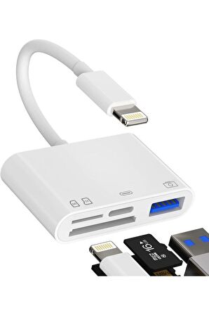 iPhone iPad Uyumlu Lightning To SD Card USB TF Kart Okuyucu Kamera Reader Çevirici 4 in1 Dönüştürücü