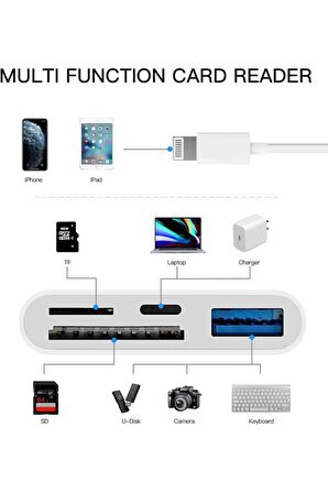 iPhone iPad Uyumlu Lightning To SD Card USB TF Kart Okuyucu Kamera Reader Çevirici 4 in1 Dönüştürücü