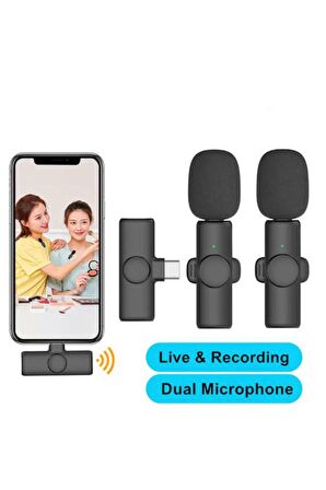 Type-c İkili Kablosuz Telefon Uyumlu Yaka Mikrofonu Çift Mikrofon Ile Youtube Facebook Vlog Tiktok