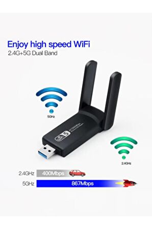 1300 Mbps Dual Band Usb 3.0 Adaptör Kablosuz Wifi Alıcı 2.4ghz 5ghz New Free Windows 7/8/10/11