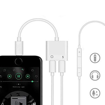 iPhone iPad Lightning Kulaklık ve Şarj Çevirici Adaptör Dönüştürücü Çoğaltıcı Aparat