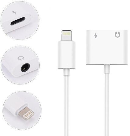 iPhone iPad Uyumlu Lightning Kulaklık Şarj Çevirici Dönüştürücü Adaptör Aux Kablosu