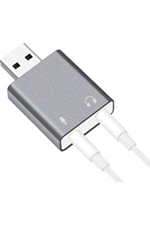 Usb 7.1 Kanal Stereo Ses Kartı Kulaklık Mikrofon Girişli Dönüştürücü Aux 3.5 mm Jack Çevirici - Gri