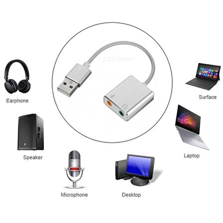 2 in1 Usb Den Mikrofon Ve Kulaklık 3.5 mm Jack Aux Çevirici 7.1 Kanal Dönüştürücü Aparat