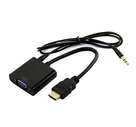 HDMI To VGA Çevirici Donma Takılma Yapmaz Dönüştürücü Kablo + Ses Kablosu Destekli