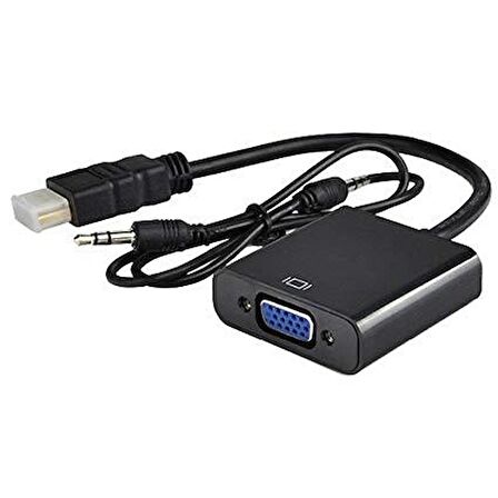 HDMI To VGA Çevirici Donma Takılma Yapmaz Dönüştürücü Kablo + Ses Kablosu Destekli